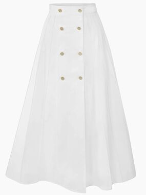 Carolina Herrera White A-Line Maxi Skirt with Gold Buttons